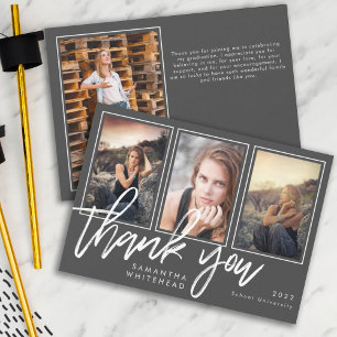 Carte De Remerciements Graduation moderne Photo Collage gris foncé