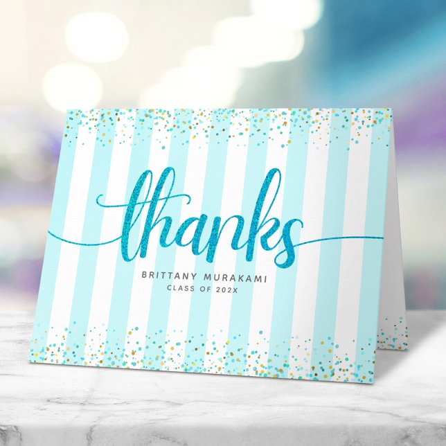 Carte De Remerciements Graduation moderne turquoise script calligraphie (Créateur téléchargé)