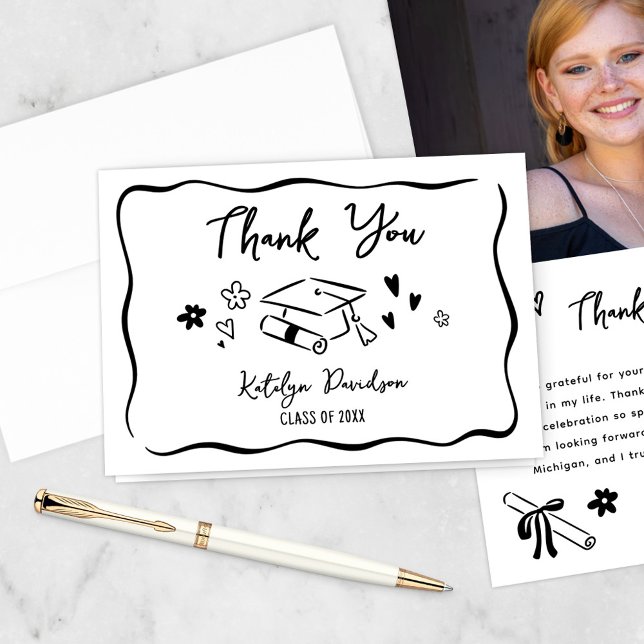 Carte De Remerciements Graduation Photo and Doodle Icons (Créateur téléchargé)