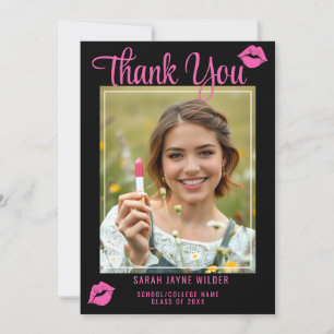 Carte De Remerciements Graduation Photo Hot Rose Lips Classe Année Noire