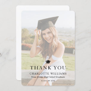 Carte De Remerciements Graduation photo moderne en noir et blanc