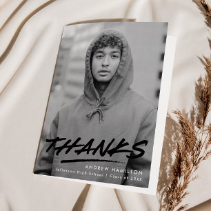 Carte De Remerciements Graduation photo moderne en pointillés noirs