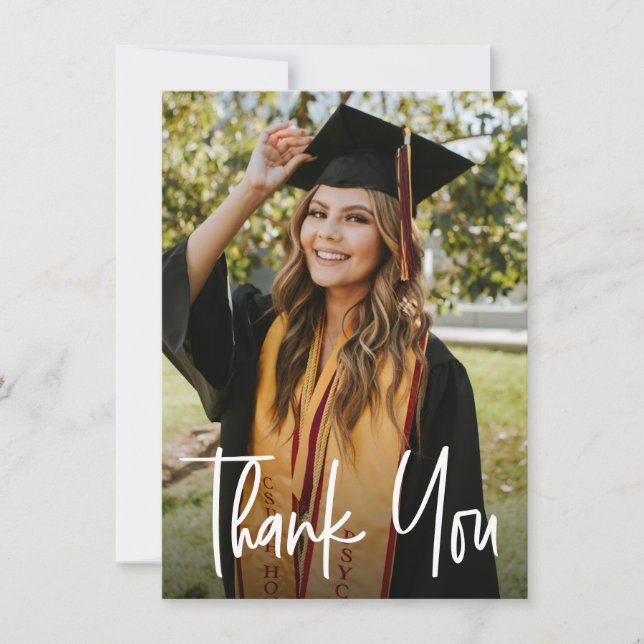 Carte De Remerciements Graduation Photo Script manuscrit moderne (Devant)