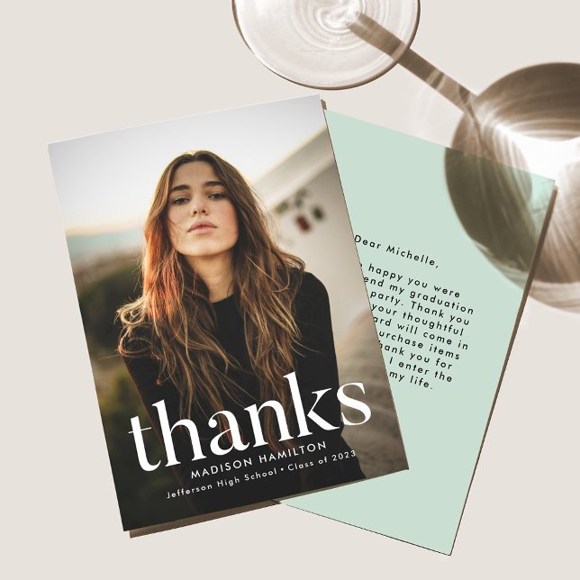 Carte De Remerciements Graduation photo verte de la Menthe Raffinée (Créateur téléchargé)