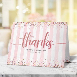 Carte De Remerciements Graduation rose or calligraphie script moderne
