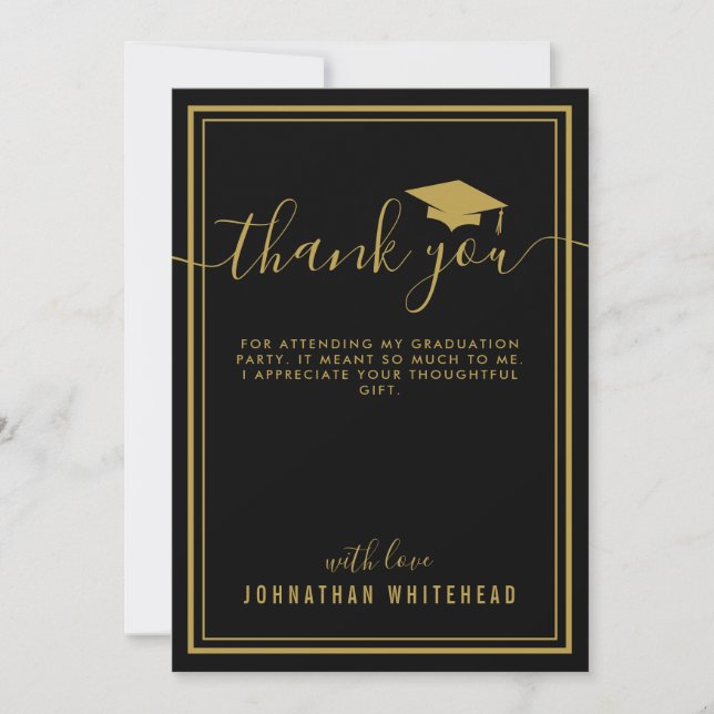 Carte De Remerciements Graduation Simple Photo Noir (Devant)