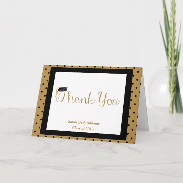 Carte De Remerciements Graduation Thank You, Black & Gold, Add Name/Year (Devant)