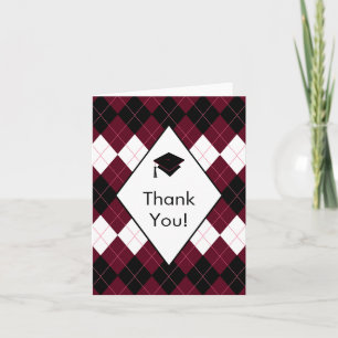 Carte De Remerciements Graduation Thank You Note Card Black & Red Argyle