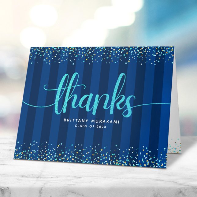 Carte De Remerciements Graduation turquoise script calligraphie marine ch (Créateur téléchargé)