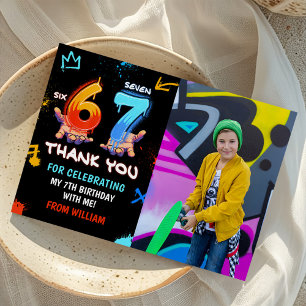 Carte De Remerciements Graffiti 6 7 Meme Tendance Six Sept Anniversaire P