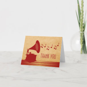 Carte de remerciements Gramophone Vintage rouge