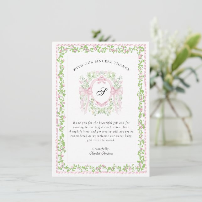 Carte De Remerciements Grandmellinial Botanical Monogram Crest Thank You  (Debout devant)