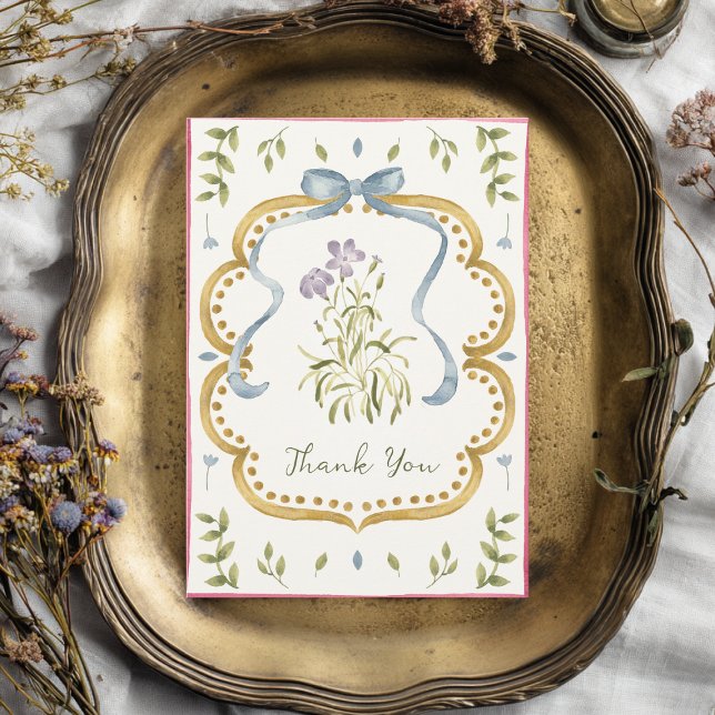 Carte De Remerciements Grandmillennial Preppy Ribbon Frame Baby Shower (Créateur téléchargé)