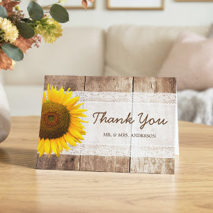 Carte De Remerciements Grange Rustique de Campagne Bois Tournesol Dentell