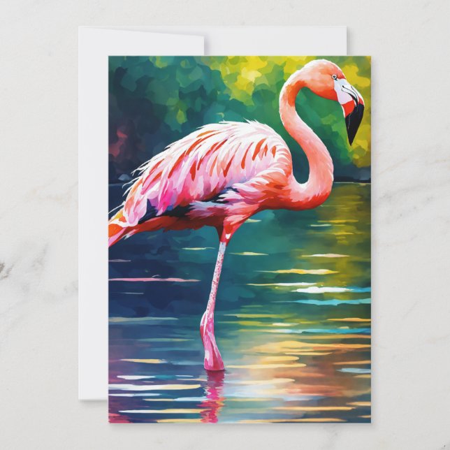 Carte De Remerciements Graphique d'oeuvre de Flamant rose rose dans l'aqu (Devant)