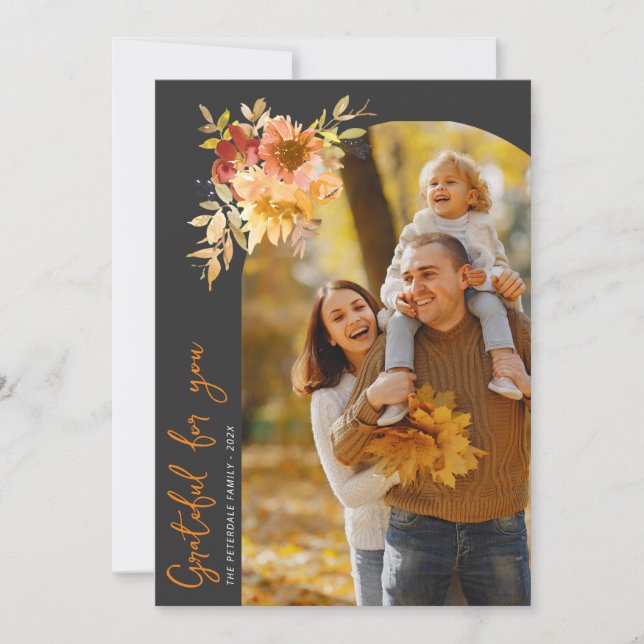 Carte De Remerciements Grateful, happy thanksgiving photo greeting card (Devant)