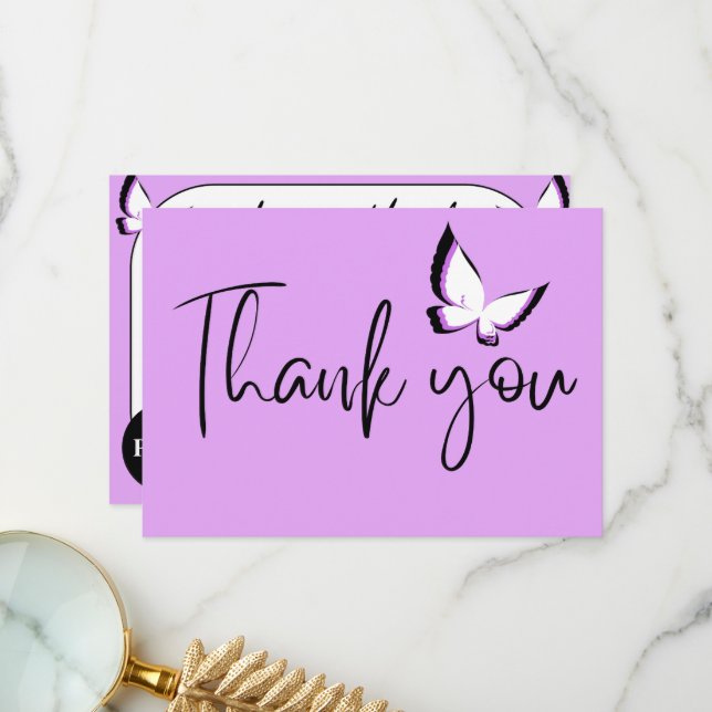 Carte De Remerciements Gratitude du papillon pourpre (Devant/Arrière en situation)
