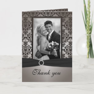 Carte De Remerciements Gray and Black Damask Thank You Card