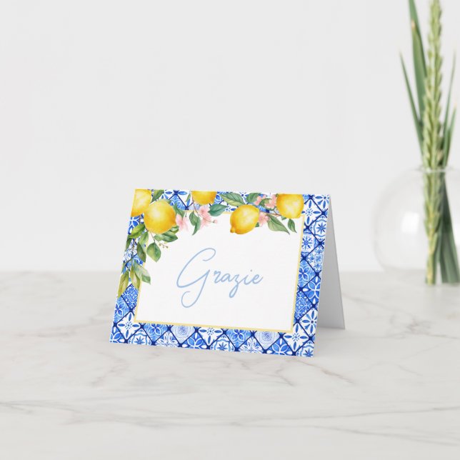 Carte De Remerciements Grazie Lemons Italian Blue Tiles Baby Shower de ma (Devant)