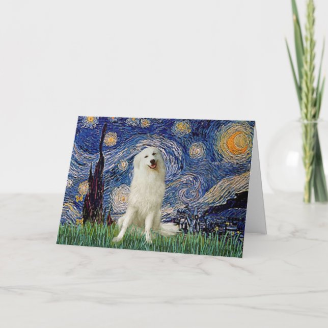 Carte De Remerciements Great Pyrenees (3) in Starry Night (Van Gogh) (Devant)