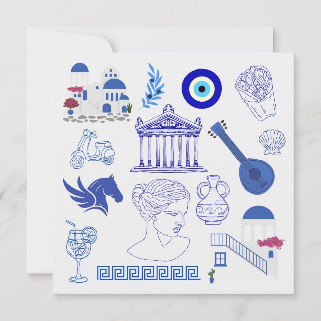 Carte De Remerciements Grèce Bleu et Blanc (Devant)