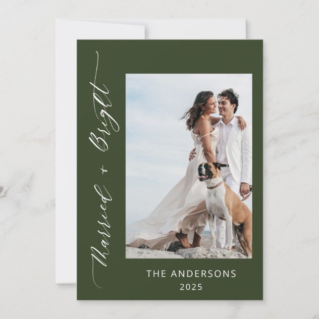 Carte De Remerciements Green 2 Photo Marié Mariage lumineux Noël (Devant)
