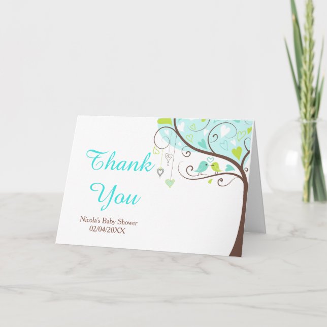 Carte De Remerciements Green and Blue Floral Bird Baby Shower Thank You (Devant)