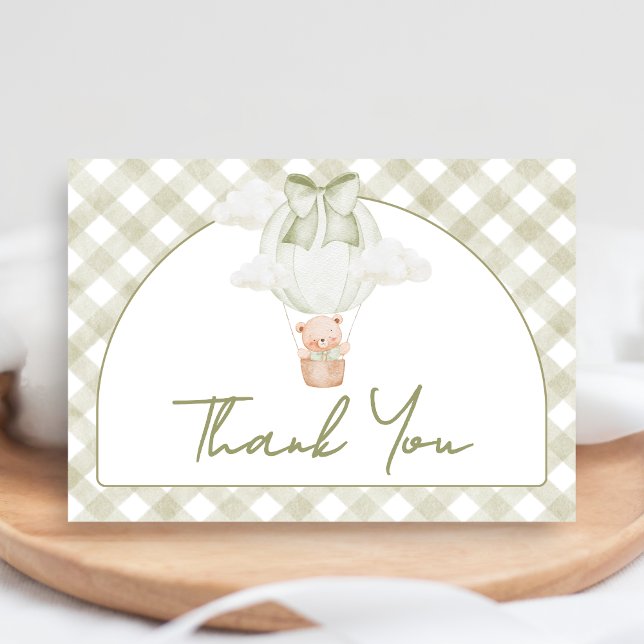 Carte De Remerciements Green Bear Bearly Wait Baby Shower (Sage Green Bear Hot Air Balloon Baby Shower Thank You Card)