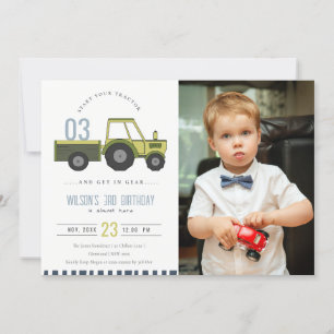 Carte De Remerciements Green Blue Farm Tracteur Enfants Photo Anniversair
