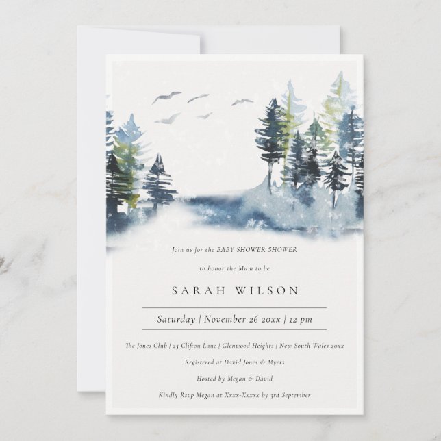 Carte De Remerciements Green Blue Pine Forest Oiseaux Baby shower Invitat (Devant)