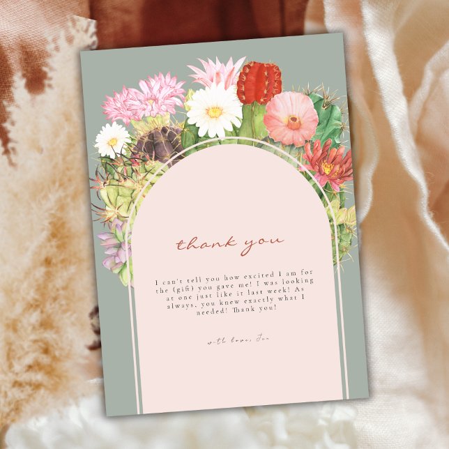 Carte De Remerciements Green Boho Arch Cactus Bloom Desert Baby shower (Green Boho Arch Cactus Bloom Desert Baby Shower Thank You Card)