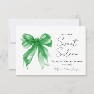 Carte De Remerciements Green Bow Coquette Script Sweet 16 Remerciement