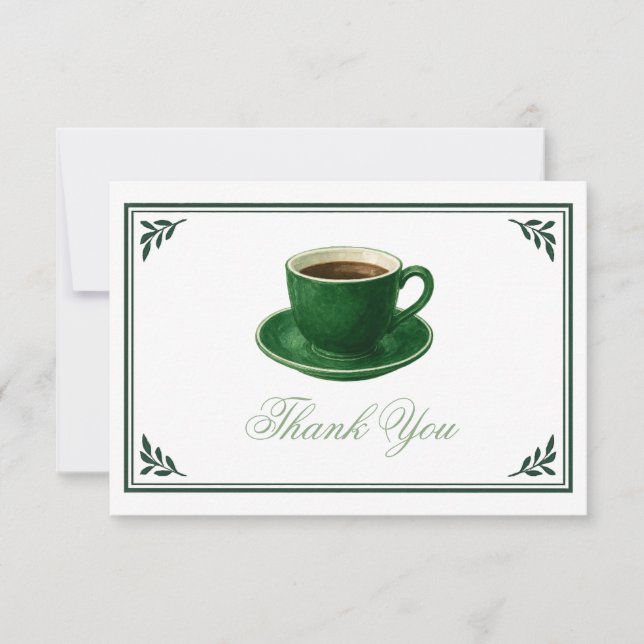 Carte De Remerciements Green Coffee Cup Baby Shower Elegant Thank You (Devant)