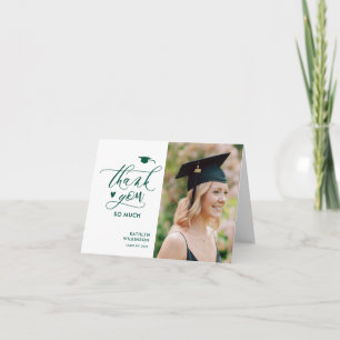 Carte De Remerciements Green Elegant Script Photo Minimaliste Graduation
