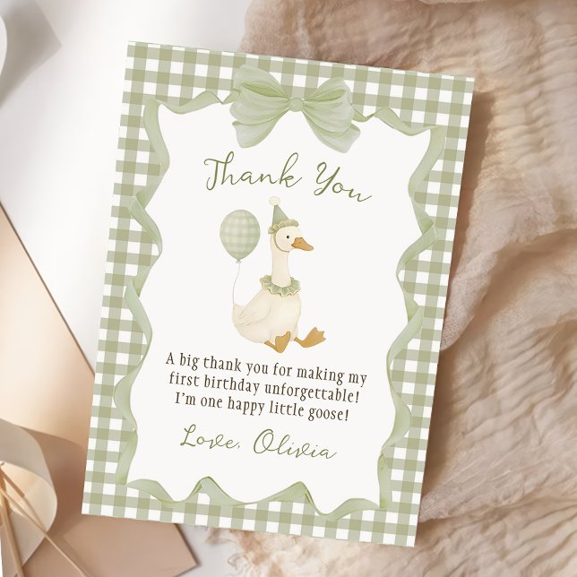 Carte De Remerciements Green Gingham Silly Goose Birthday Thank You Card (Créateur téléchargé)