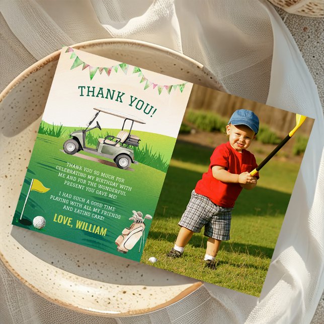 Carte De Remerciements Green Golf Par tee 1er Anniversaire Photo (Créateur téléchargé)