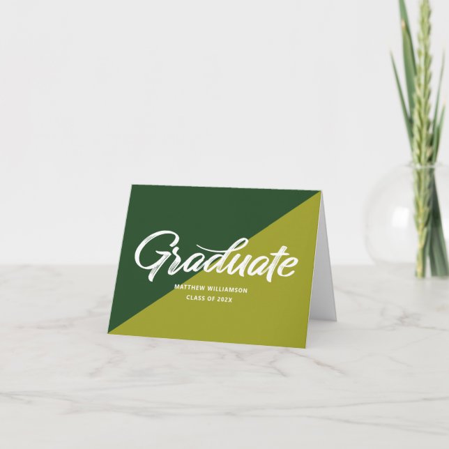 Carte De Remerciements Green Graduation Bold Retro Script Cap Icon Simple (Devant)