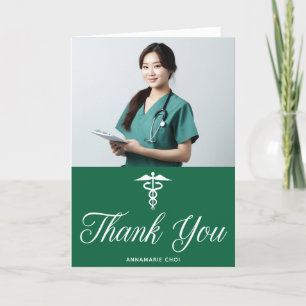 Carte De Remerciements Green Graduation Photo Docteur de l'école Médicale
