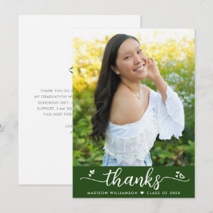 Carte De Remerciements Green Graduation Photo Moderne Élégant Script Coeu