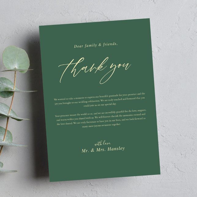 Carte De Remerciements Green Minimal Calligraphie Moderne Mariage élégant (Sage Green Minimal Calligraphy Wedding Thank You Card)
