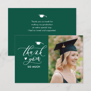 Carte De Remerciements Green Modern Script Photo Graduation minimaliste