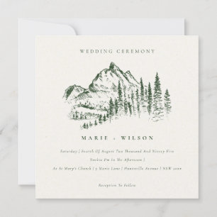 Carte De Remerciements Green Pine Woods Mountain Sketch Wedding Invitatio