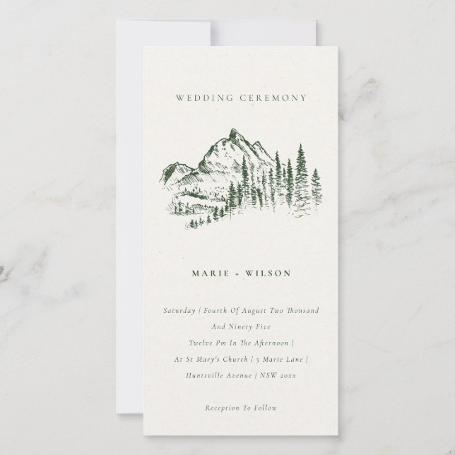 Carte De Remerciements Green Pine Woods Mountain Sketch Wedding Invitatio (Devant)