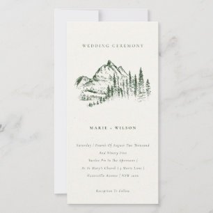 Carte De Remerciements Green Pine Woods Mountain Sketch Wedding Invitatio