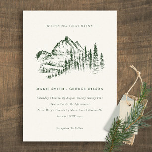 Carte De Remerciements Green Pine Woods Mountain Sketch Wedding Invitatio
