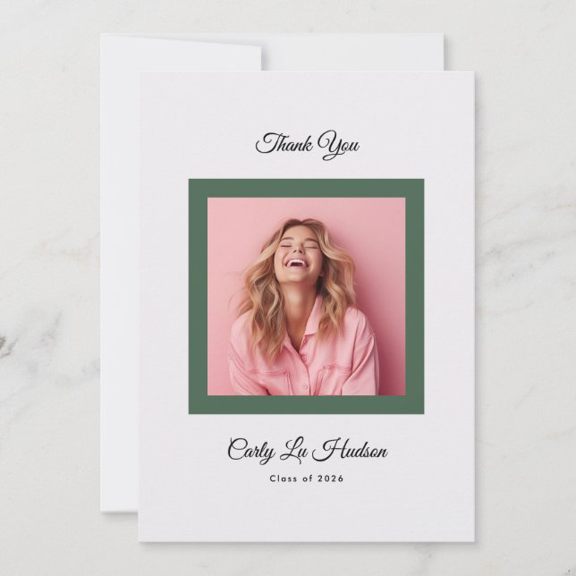 Carte De Remerciements Green Purple Minimal High School Photo Grad (Devant)