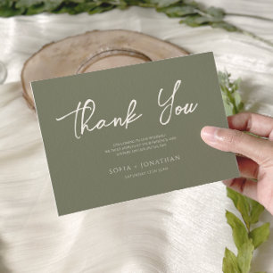 Carte De Remerciements Green Sage Minimaliste Mariage élégant