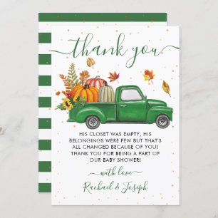 Carte De Remerciements Green Truck Automne Citrouille Automne Baby shower