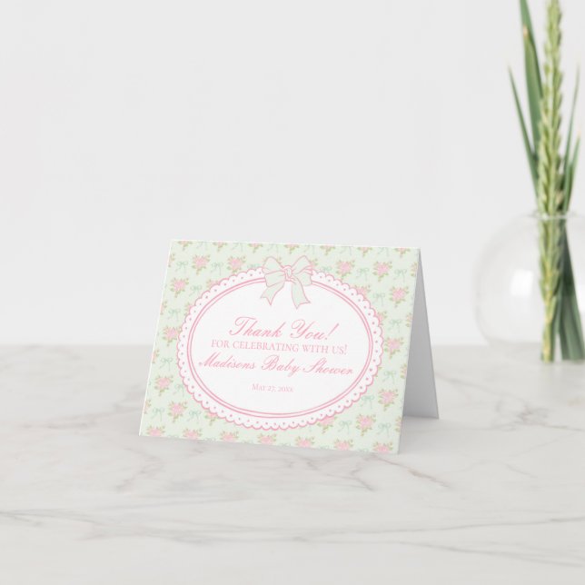 Carte De Remerciements Green Vintage Fancy Floral Thank You Card  (Devant)