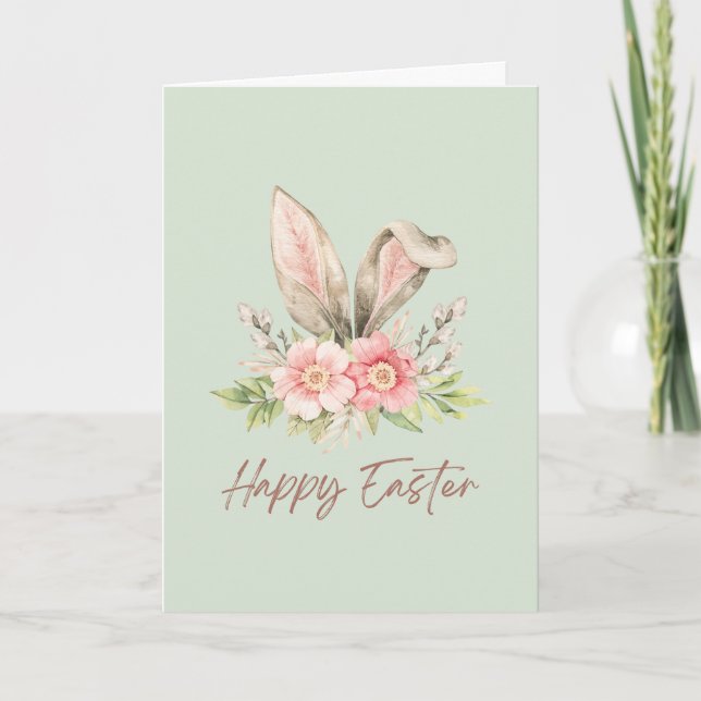 Carte De Remerciements Green Watercolor Bunny Easter Holiday Card (Devant)
